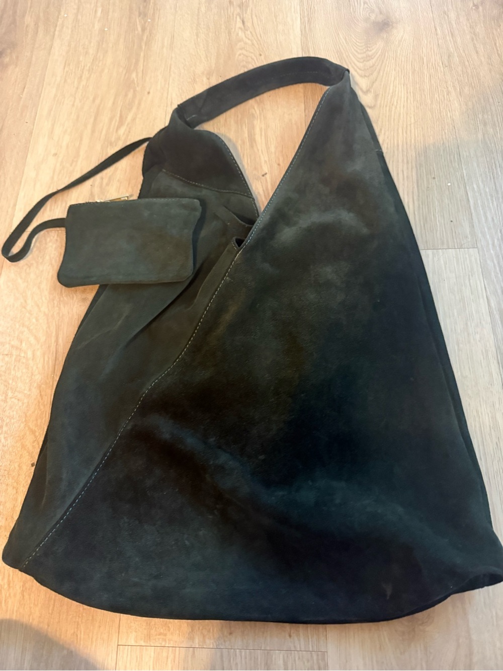 Suede Shoulder Bag in Dark Green